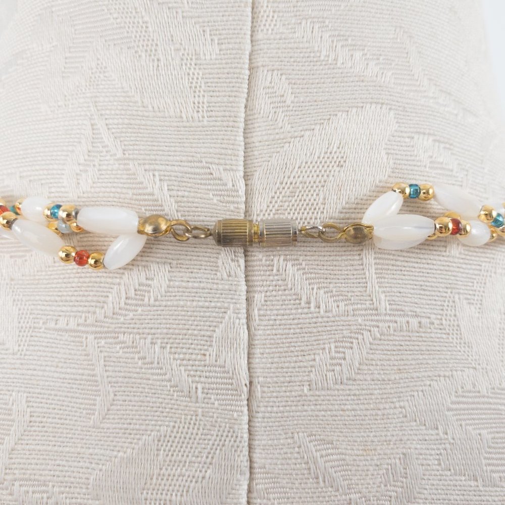 Vintage Braided Twist Beaded Necklace Gold Cream - Picture 5 of 6